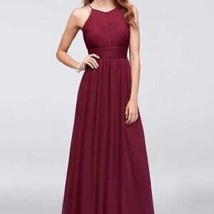 Micro-Pleated Mesh Halter Bridesmaid Dress Size 0